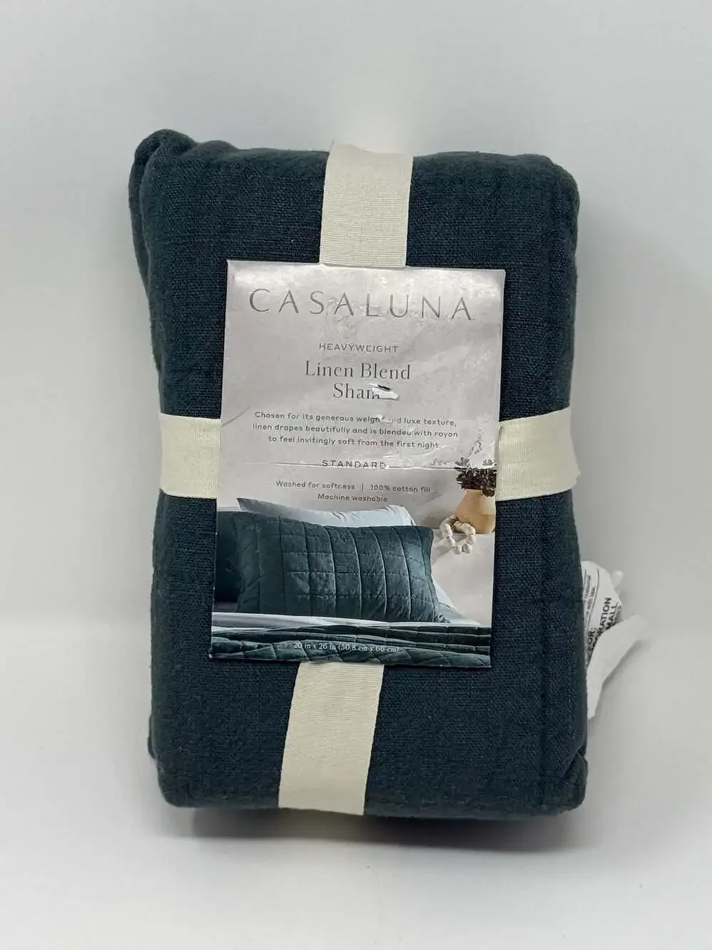 Casaluna Heavyweight Linen Blend Standard Pillow Sham, Dark Teal
